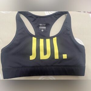 Nike Pro Gray Sports Bra with Yellow Accents